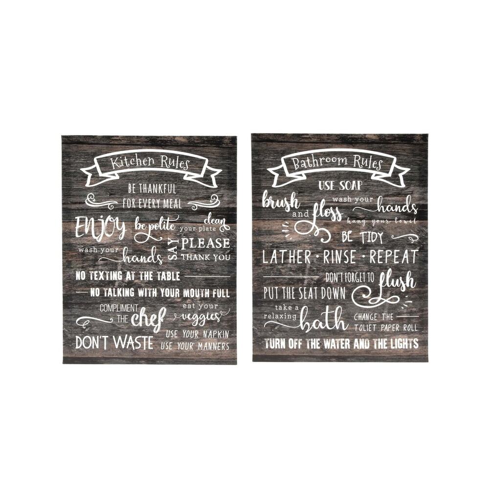 Set of 2 Kitchen & Bath Rules 11" x‎ 14" Painting Canvas Art Prints, by Prinz